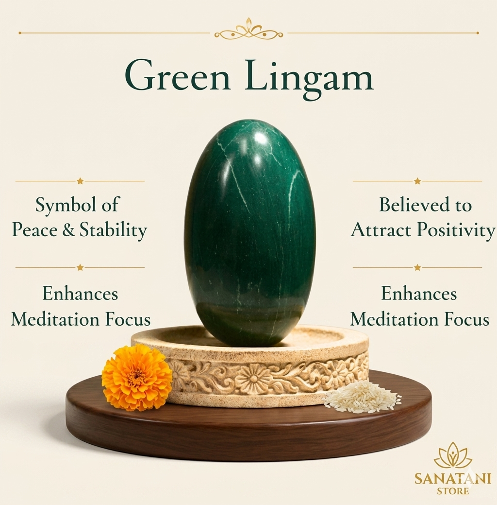 Natural Maragatha Crystal Stone Shiva Lingam with Brass Jaleri