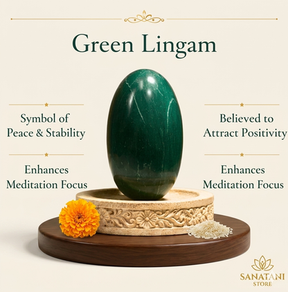 Natural Maragatha Crystal Stone Shiva Lingam with Brass Jaleri