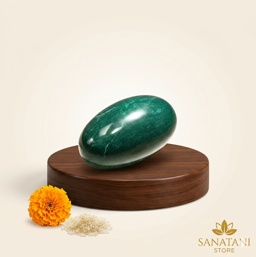Natural Maragatha Crystal Stone Shiva Lingam with Brass Jaleri