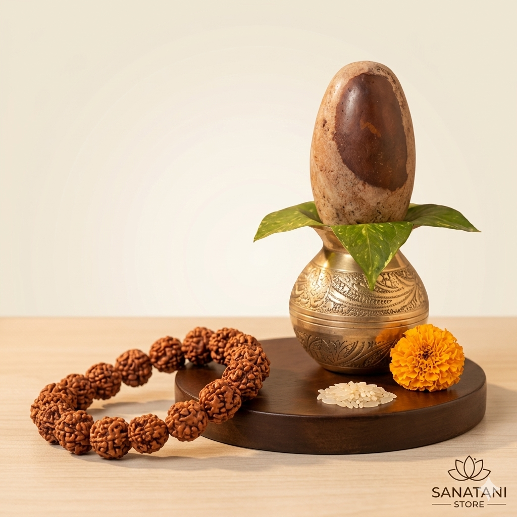 Narmadeshwar Shivling with Brass Jalhari Base, Trishul & Jal Abhishek Kalas
