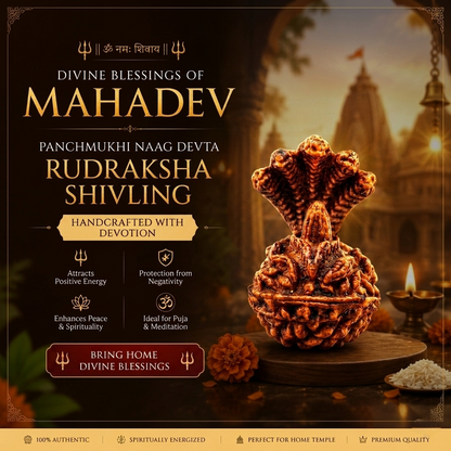Panchmukhi Naag Devta Rudraksha Shivling – Handcrafted Divine Idol