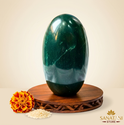 Natural Maragatha Crystal Stone Shiva Lingam with Brass Jaleri