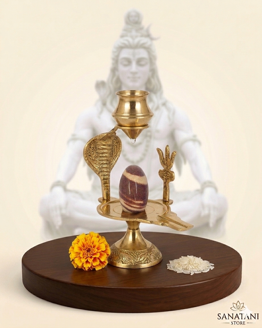 Narmadeshwar Shivling with Brass Jalhari Base, Trishul & Jal Abhishek Kalas