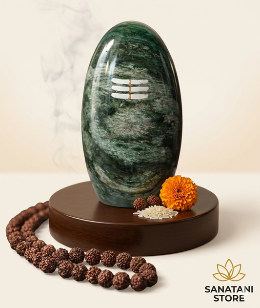 Natural Maragatha Crystal Stone Shiva Lingam with Brass Jaleri